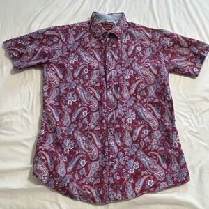 Consequence Mens Paisley Short Sleeve Button Down Shirt Fig Sky Blue Size Medium